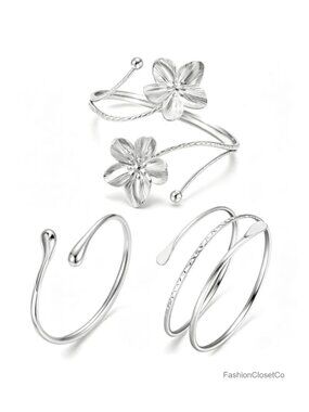3Pcs Arm Jewelry Upper Arm Bracelet Gold Silver Arm Cuff Flower Coil Adjustable